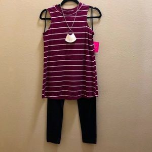 NWT Girls large 2pc tank and leggings set with necklace.